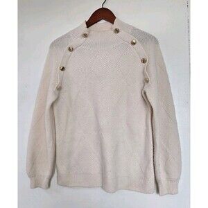 Elie Tahari Womens Sweater S White Luxury 100% Cashmere Button Soft Warm Basic